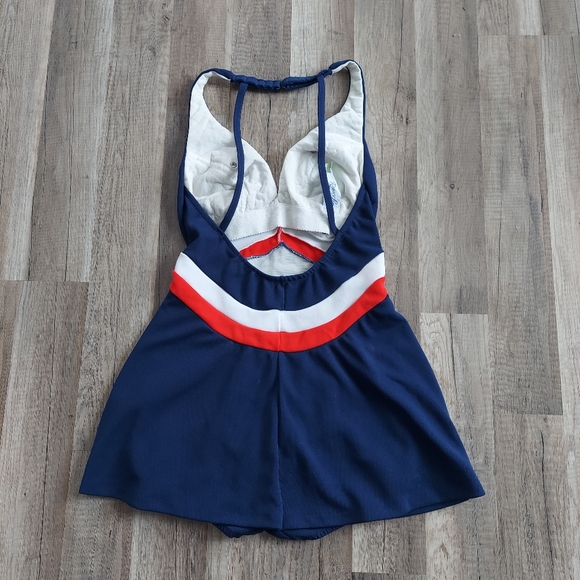 Vintage Robby Len Fashions Swimsuit 60s One Piece Modesty Panel Red White - Picture 3 of 16